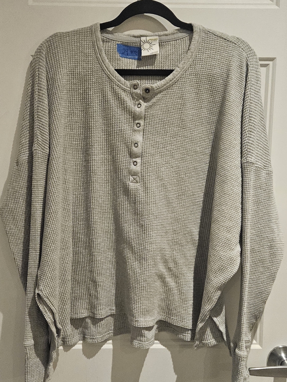 💜2/$15💜aerie OFFLINE™ Waffle Henley Top - Light Gray